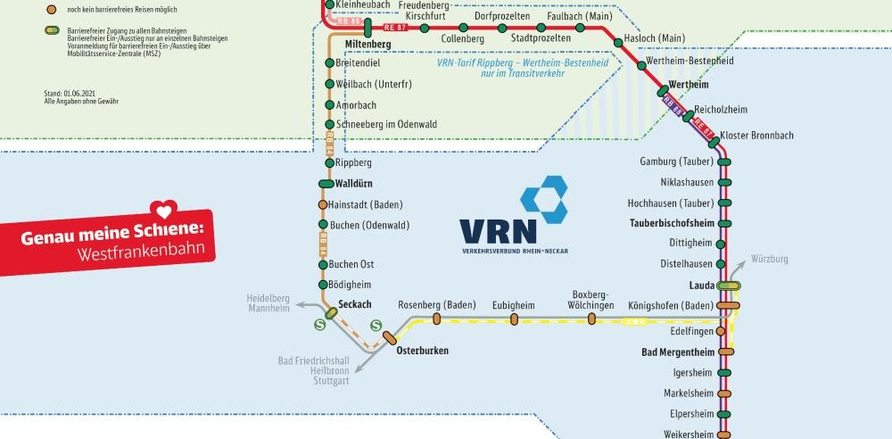 Streckenkarte der Westfrankenbahn