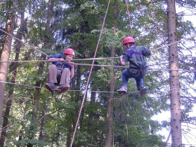 Kinder beim Klettern im Wald
