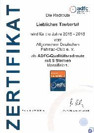 Zertifikat 5-Sterne-Radweg